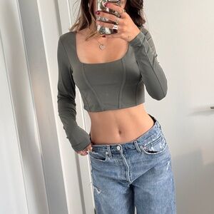 Dynamite Olive Long Sleeve Crop Top